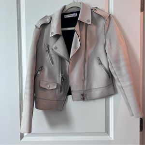 Mango suede beige jacket with pockets and zipper